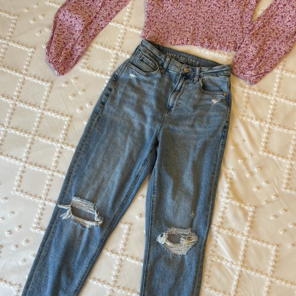American Eagle Curvy Mom Ripped Stretch Jeans SIZE 0 - Picture 11 of 12